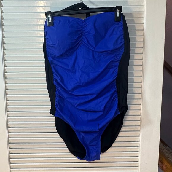 Spanx Love My Assets Colorblock Halter Swimsuit – Black & Blue – Size XL - Picture 1 of 12